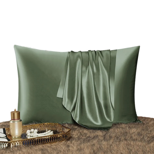 Anyhouz Pillowcase 50x75cm Green Natural Mulberry Silk For Comfortable And Relaxing Home Bed