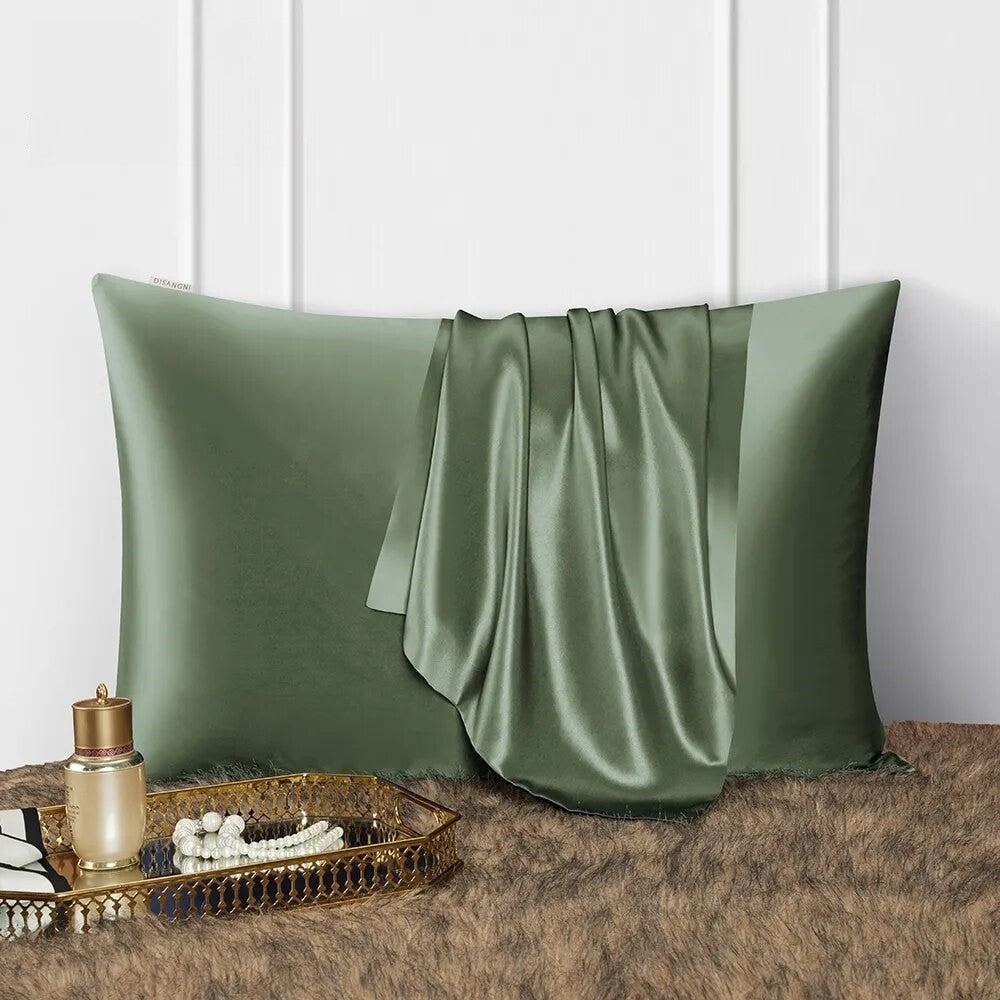 Anyhouz Pillowcase 50x75cm Green Natural Mulberry Silk For Comfortable And Relaxing Home Bed