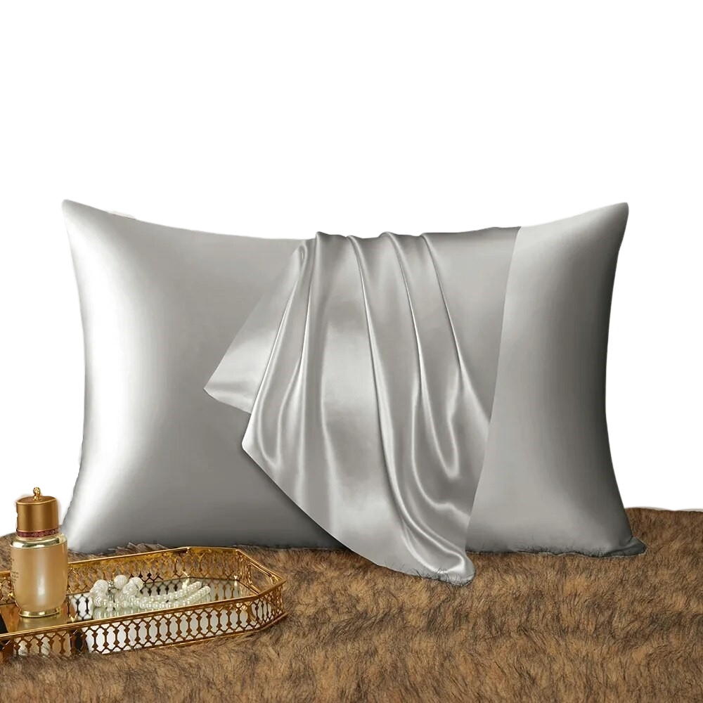 Anyhouz Pillowcase 51x66cm Light Gray Natural Mulberry Silk For Comfortable And Relaxing Home Bed