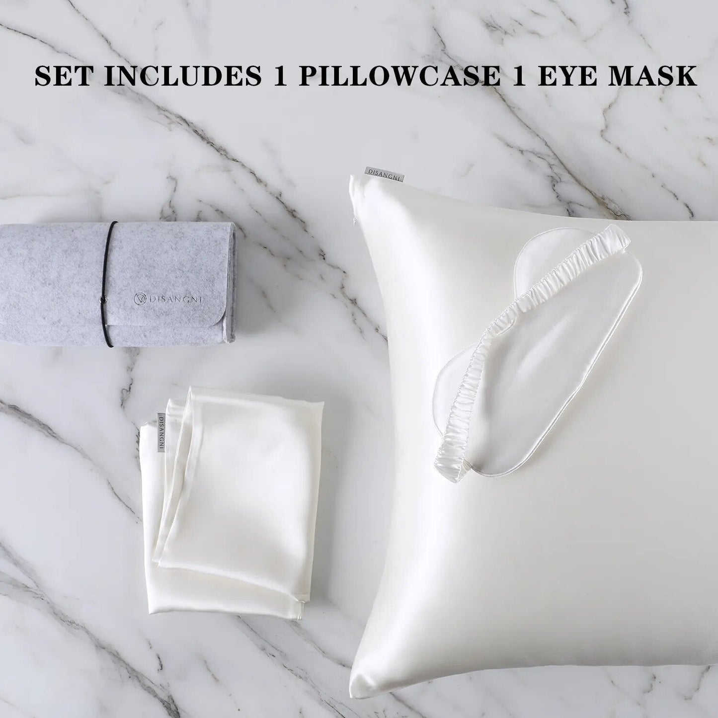 Anyhouz Pillowcase 50x90cm White Set with Eye Mask Natural Mulberry Silk for Comfortable and Relaxing Home Bed