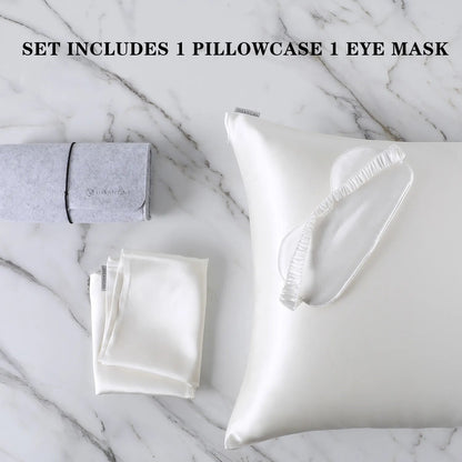 Anyhouz Pillowcase 50x90cm White Set with Eye Mask Natural Mulberry Silk for Comfortable and Relaxing Home Bed