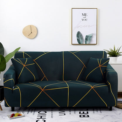 Anyhouz 3 Seater Sofa Cover Dark Green Linear Style and Protection For Living Room Sofa Chair Elastic Stretchable Slipcover