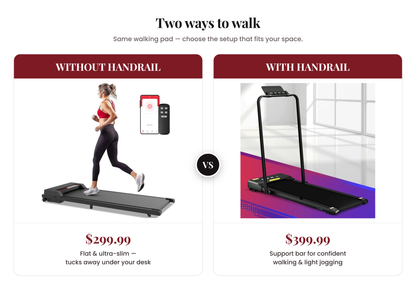 Walking pad — With vs Without Handrail comparison