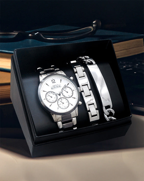 Men's Republic Watch set with 2 Bracelet - Chrome/Black 1