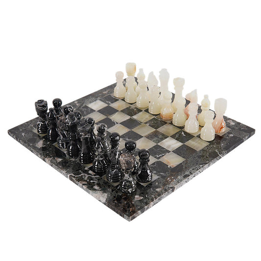 Marble Chess Set 38cm – Black Zebra & White Onyx