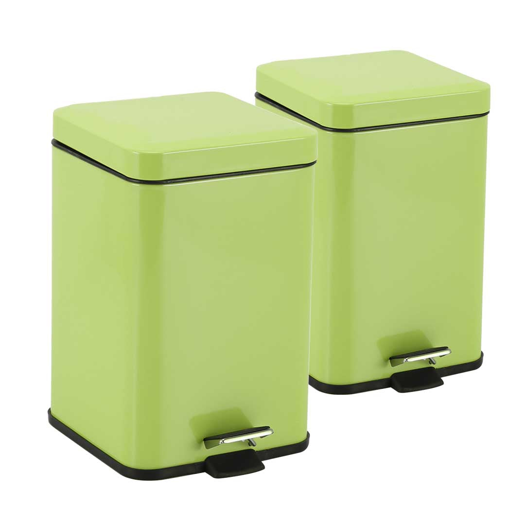 SOGA 2X 6L Foot Pedal Stainless Steel Rubbish Recycling Garbage Waste Trash Bin Square Green