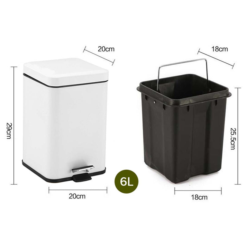 SOGA 4X 6L Foot Pedal Stainless Steel Rubbish Recycling Garbage Waste Trash Bin Square White