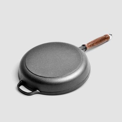 SOGA 2X 29cm Round Cast Iron Frying Pan Skillet Steak Sizzle Platter with Helper Handle