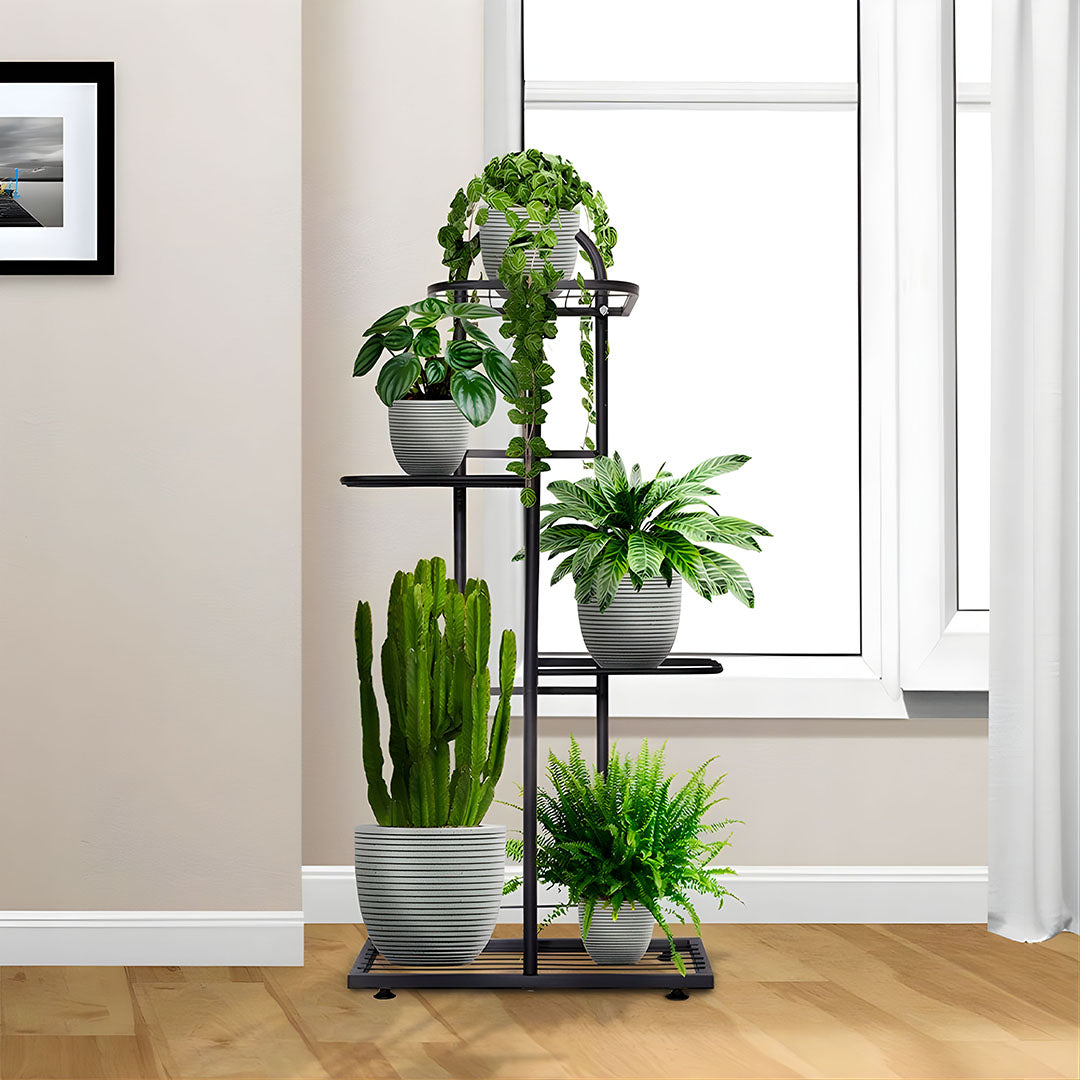 SOGA 2X 4 Tier 5 Pots Black Metal Plant Stand Flowerpot Display Shelf Rack Indoor Home Office Decor