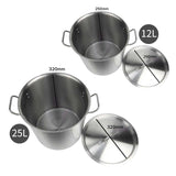 SOGA Stock Pot 12L 25L Top Grade Thick Stainless Steel Stockpot 18/10