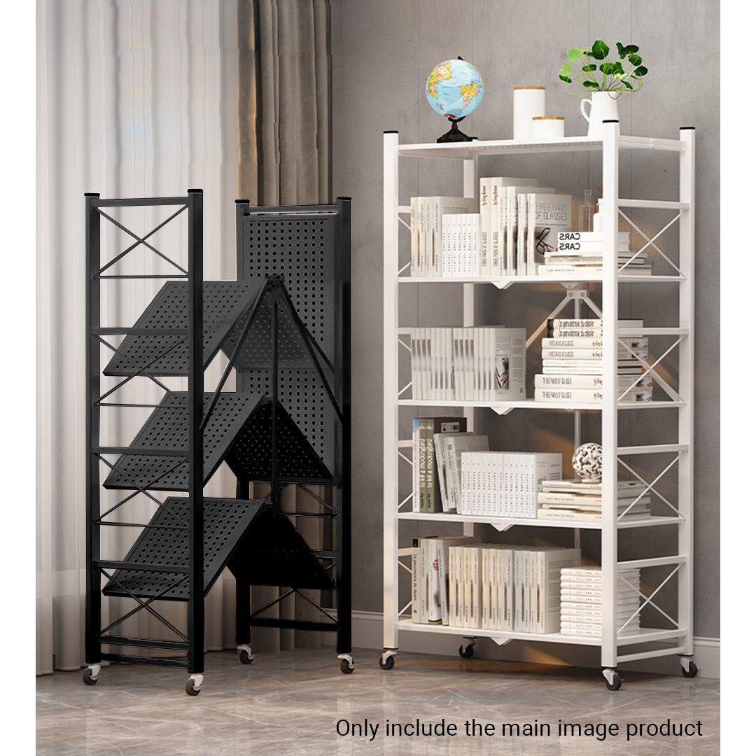 SOGA 2X 4 Tier Steel Black Foldable Display Stand Multi-Functional Shelves Portable Storage Organizer with Wheels
