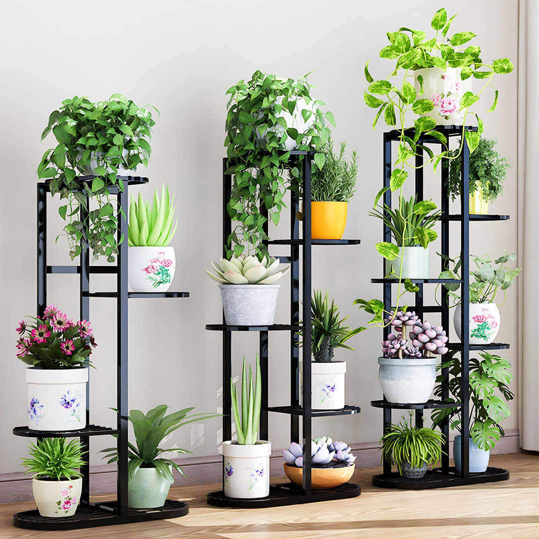 SOGA 2X 6 Tier 7 Pots Black Metal Plant Rack Flowerpot Storage Display Stand Holder Home Garden Decor