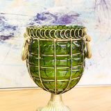 SOGA Green Colored European Glass Jar Flower Vase Solid Base with Metal Handle
