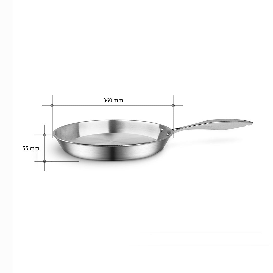 SOGA 36cm Stainless Steel Fry Pan Induction Cooking Pan with Helper Handle