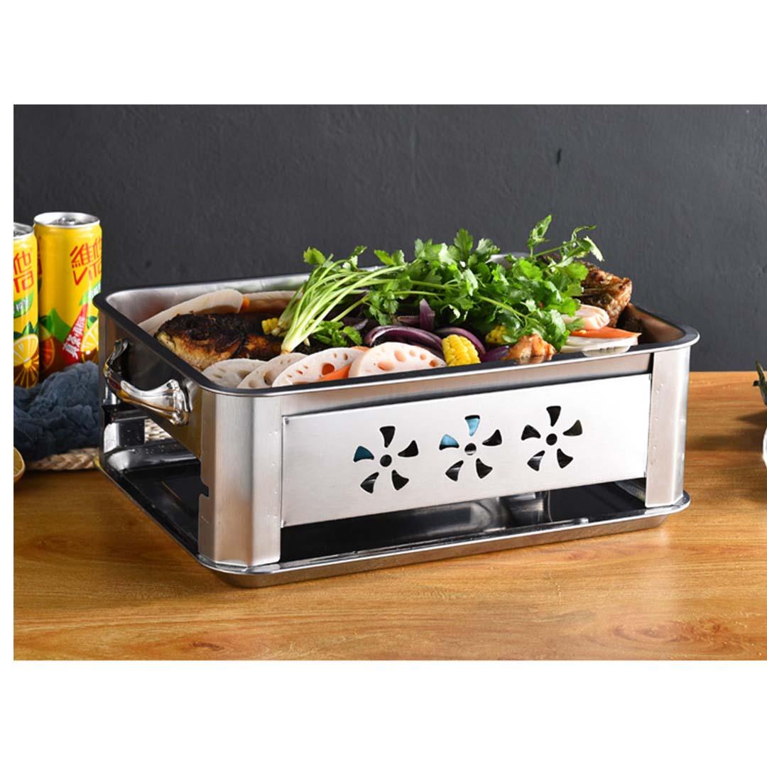 40CM Portable Stainless Steel Outdoor Chafing Dish BBQ Fish Stove Grill Plate - Gifts-Australia