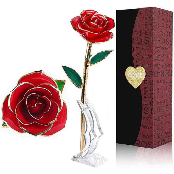 LOVLO Gold Dipped Rose 24k Red Gold Plated Rose - Everlasting Long Stem Real Rose Exquisite Holder, Romantic Valentine's Day, Best for Her Anniversary and Mother's Day