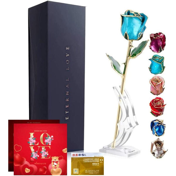 Swiss 24K Gold Plated Rose That Lasts Forever - Preserved Rose Bud Foil Gold Dipped, 2023 Gifts for Mother's Day Your Wedding Anniversary, Birthday, Valentine's Day Mother Girlfriend (Champagne)