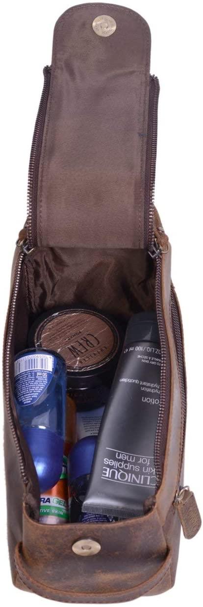 KomalC Premium Buffalo Leather Unisex Toiletry Bag Travel Dopp Kit