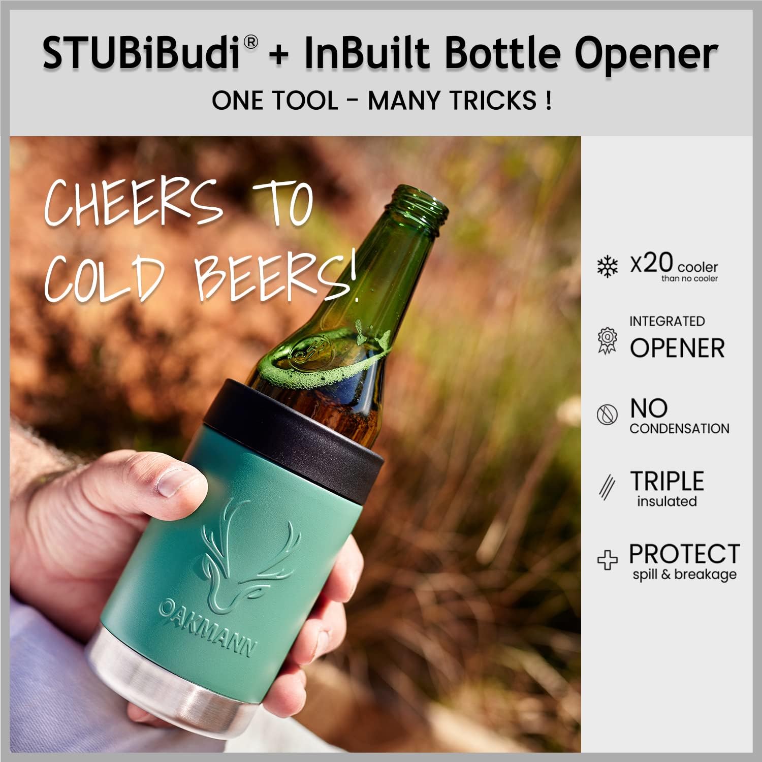 STUBiBudi 12oz Beer Cooler for Bottles and Cans with Bottle Opener (Green)