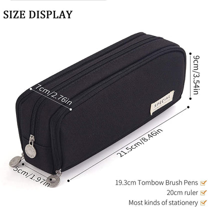 MART 3 Compartment Stationery Pen Canvas Bag - Gifts-Australia