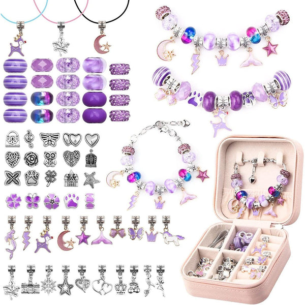 62PCS DIY Bracelet Making Kit,Charm Jewelry Making Kit with  Bracelet,Pendant, Beads,Charms and Necklace String for Bracelets Craft &  Necklace Making, for Girls Age 8-12 
