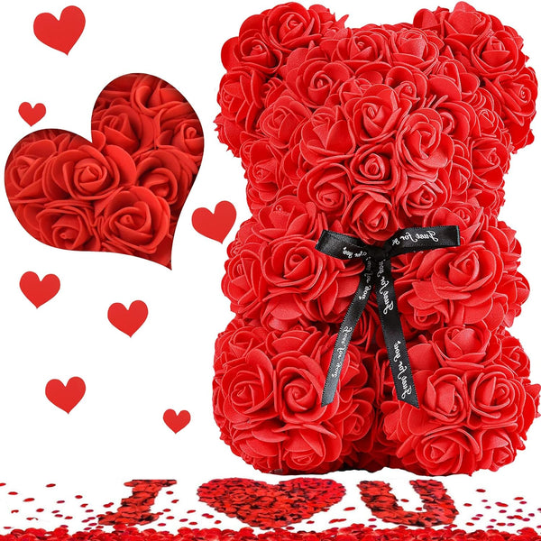 Rose Bear, 15.7in/40cm Rose Flower Teddy Bear Mothers Day Gift Eternal Rose Hand Made Artificial Flowers Bear Gifts Romantic Gifts, for Valentines Day, Anniversary, Birthday Gift