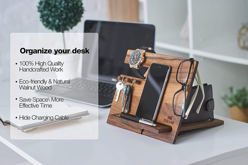 Wood Phone Docking Station ,Nightstand Purse Tablet,Male Travel Idea Gadgets Christmas gift - Gifts-Australia