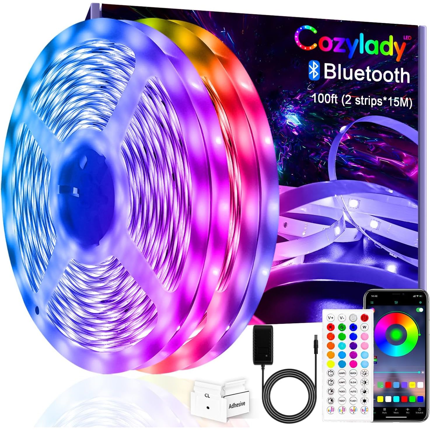 LED Strip Lights 30m, Cozylady 100ft LED RGB LED Light Strips Music Sy ...
