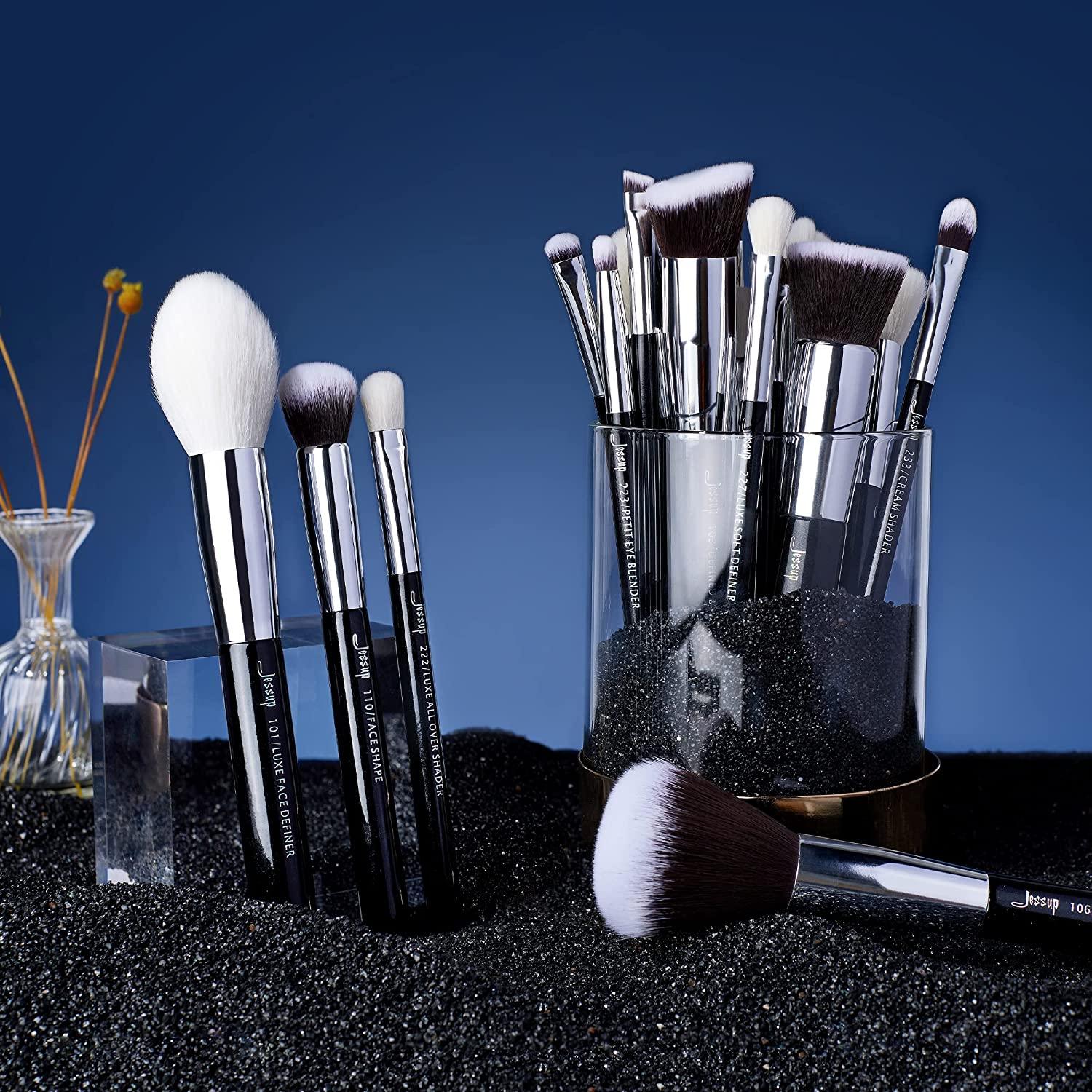 Jessup Brand 25pcs Professional Makeup Brush Set (Black+Silver