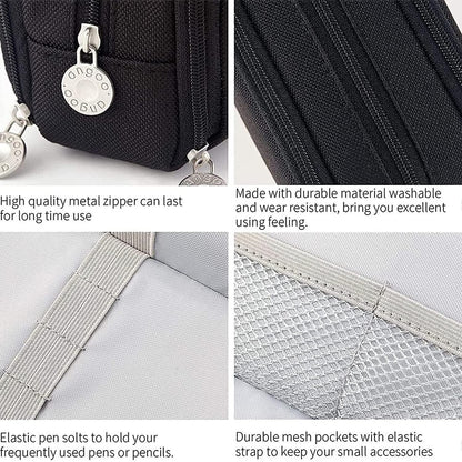 MART 3 Compartment Stationery Pen Canvas Bag - Gifts-Australia