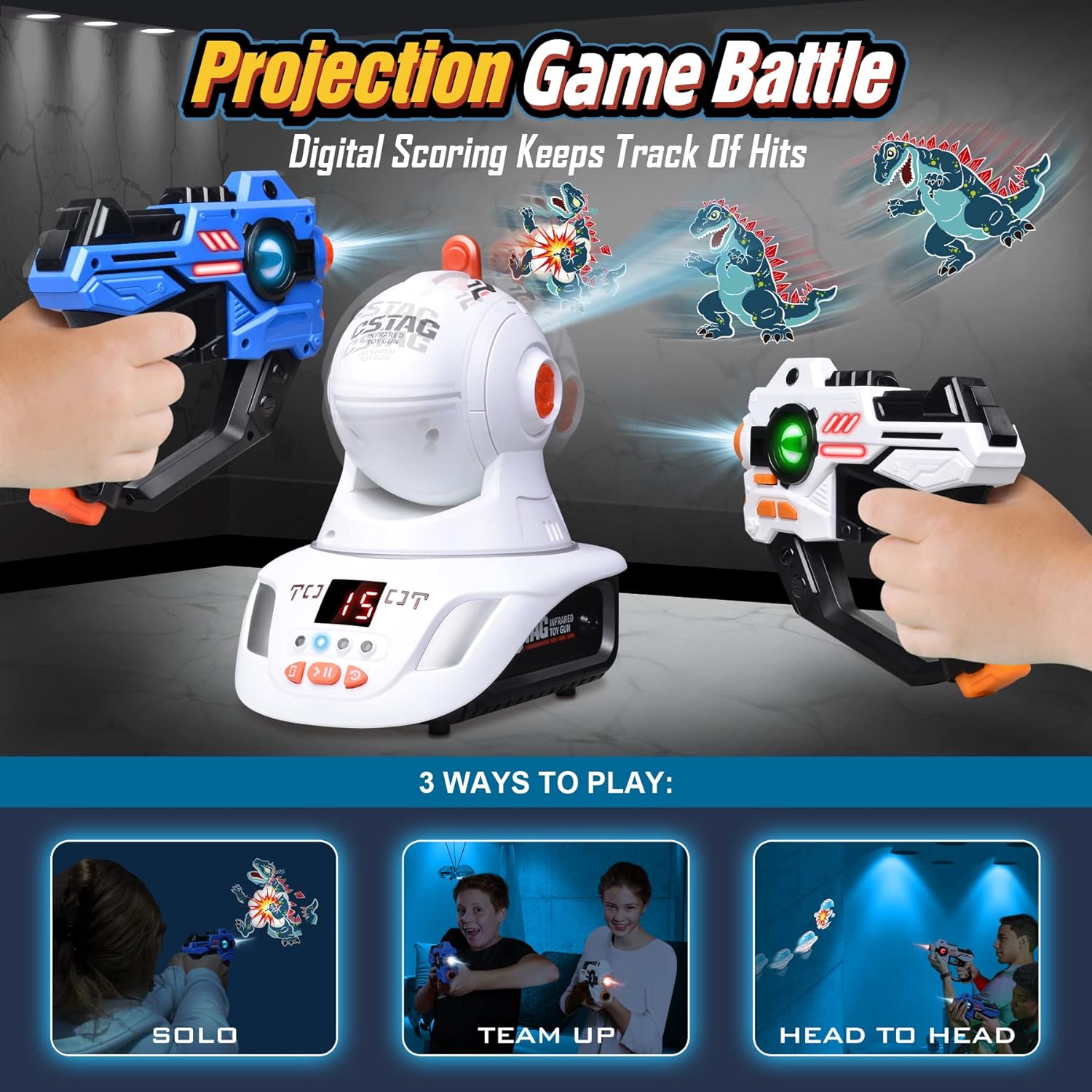 Laser Tag Gun Set , Rechargeable Laser Gun with Projector & 3 Target  Cartridges, Laser Tag Game, Birthday Gift for Boys & Girls age 3 & Up.