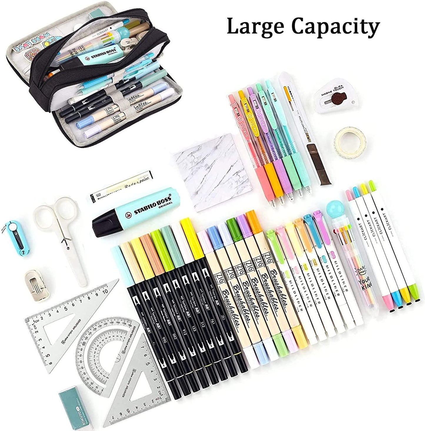 MART 3 Compartment Stationery Pen Canvas Bag - Gifts-Australia