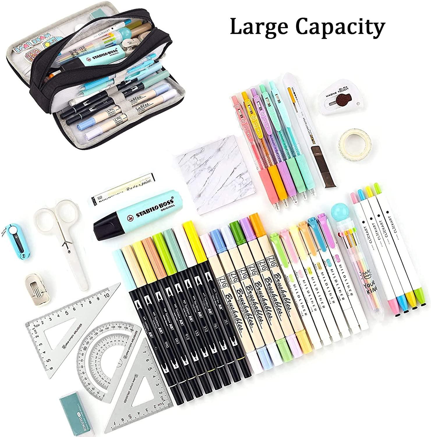MART 3 Compartment Stationery Pen Canvas Bag - Gifts-Australia
