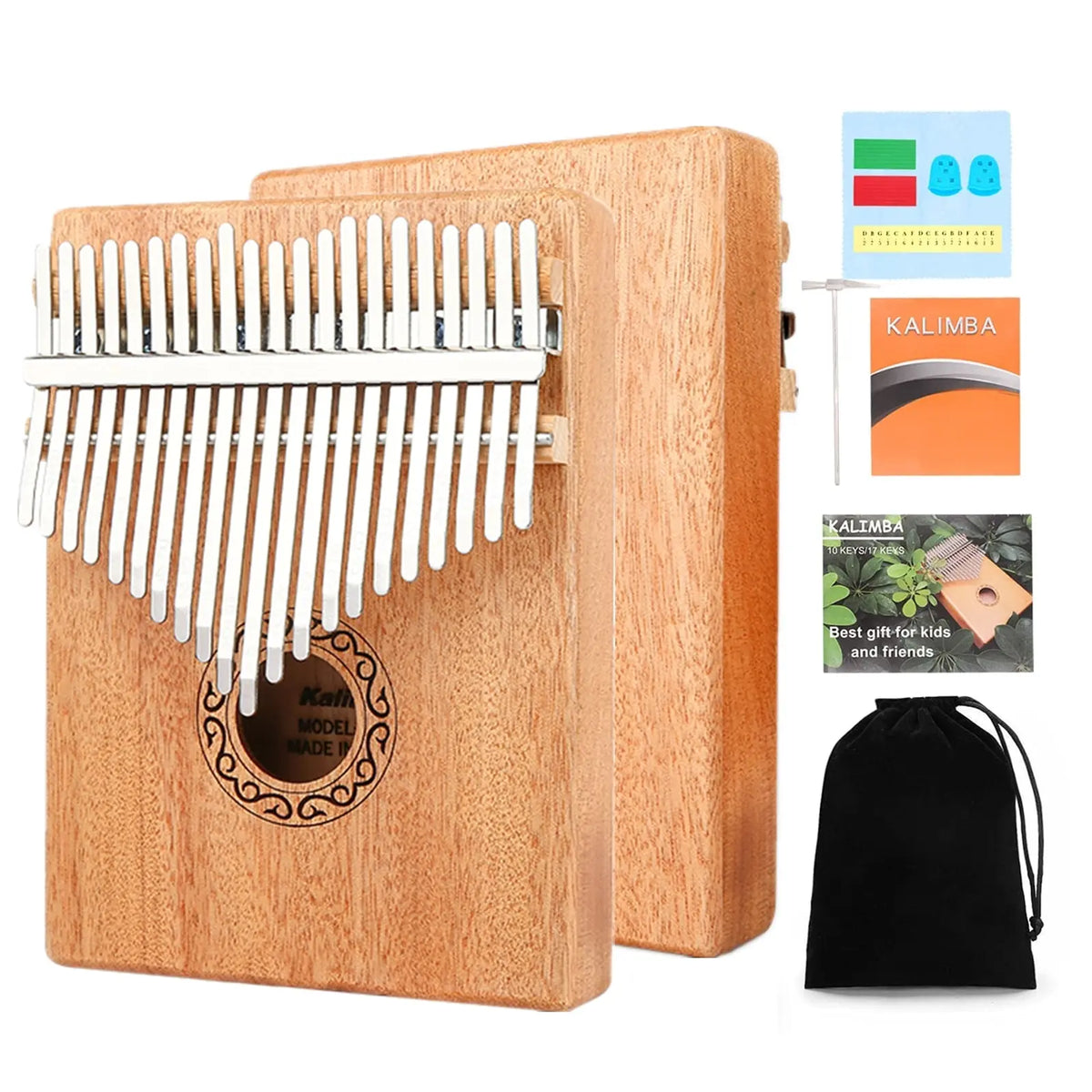 Mahogany kalimba thumb piano with full accessory kit