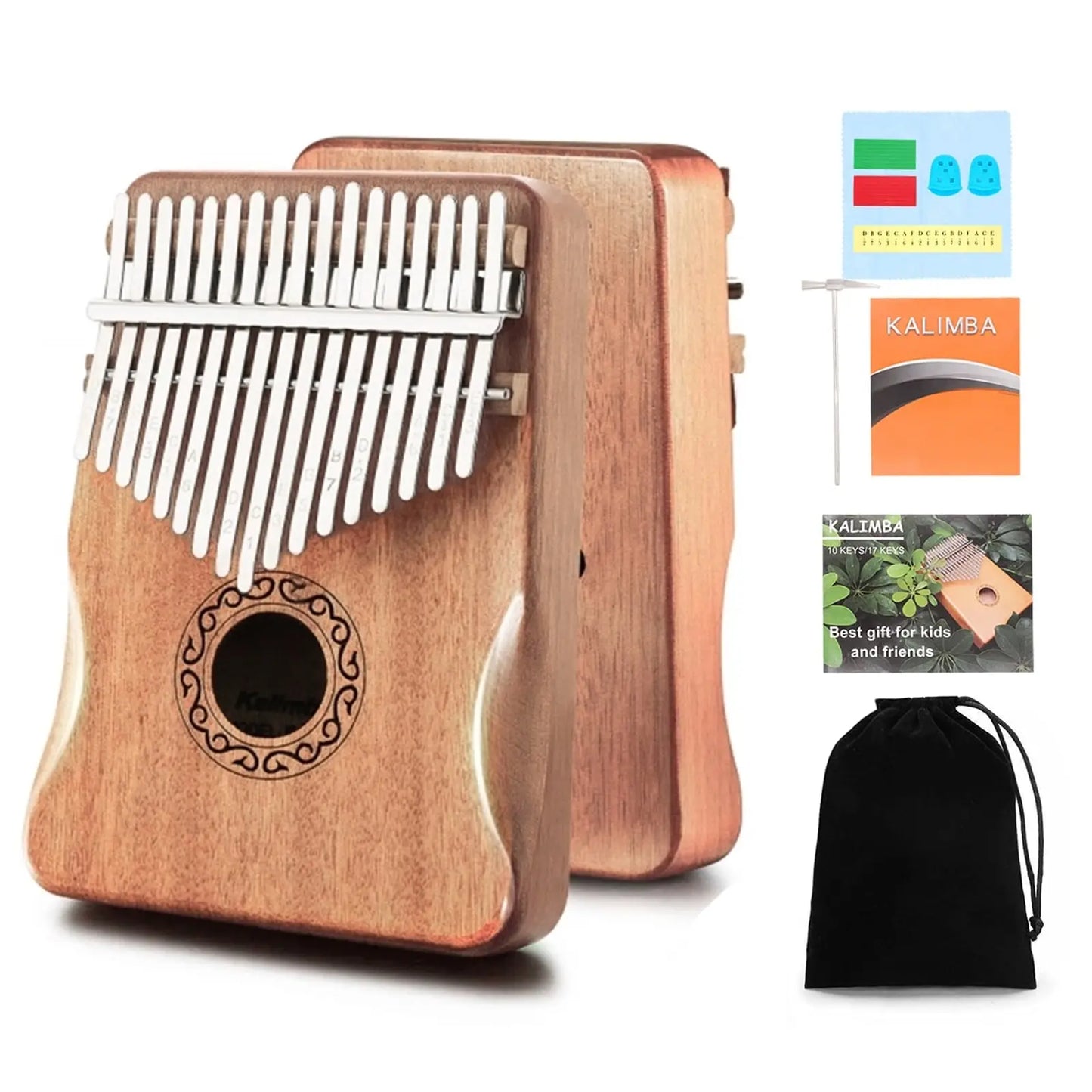Two-tone mahogany kalimba thumb pianos front view
