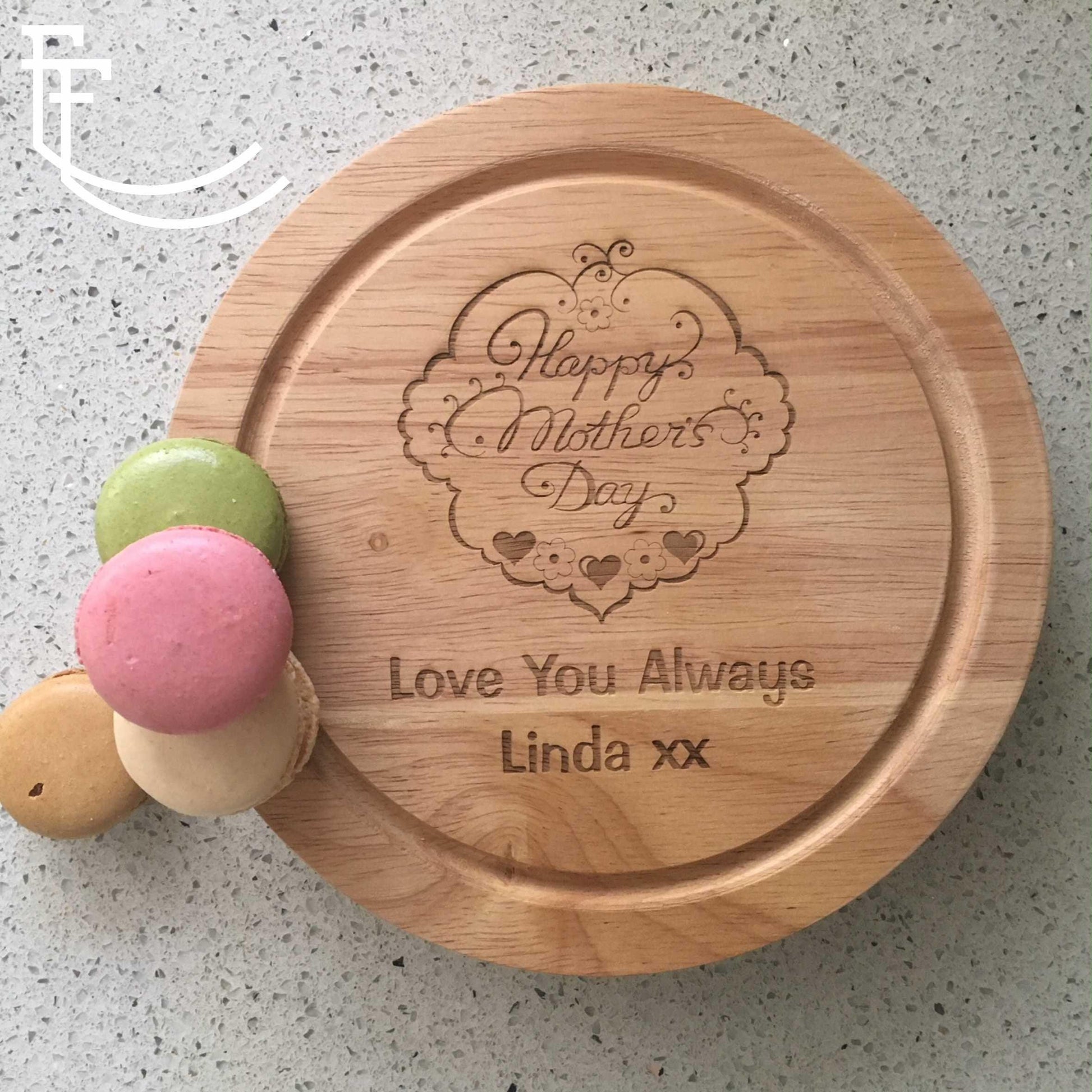Name Lazy Susan - Personalised Engraved Acacia Round Wood Serving Cheese Board Platter Blackboard Birthday Christmas Mother's Day